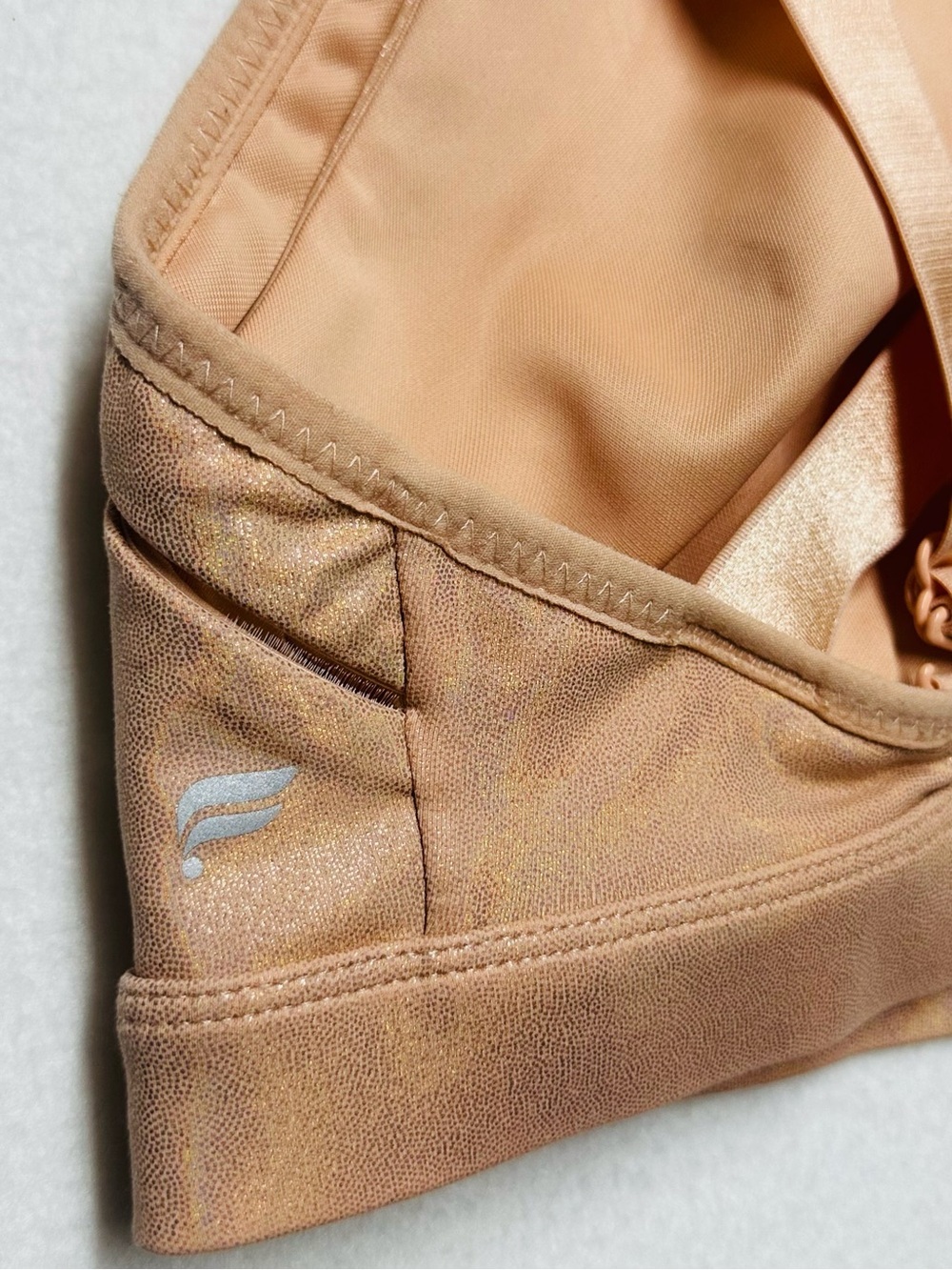 Fabletics Peach Shimmer Sports Bra – XL, Crisscross Back, 28” Bust - Picture 2 of 4